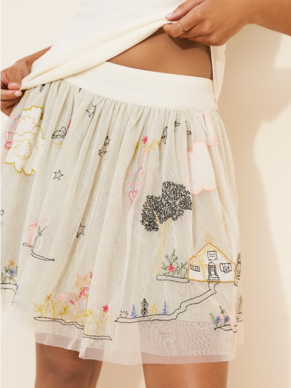Free People Cream Embroidered Mini Tulle Skirt - Picture 1 of 3